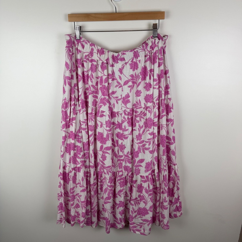 Lauren Conrad Pink Floral Tiered Midi Skirt Size 1X Linen Blend Coquette Cottage - Picture 4 of 14